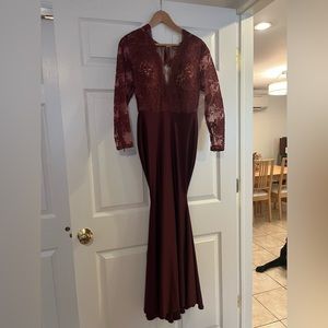 Lace on long sleeved evening gown